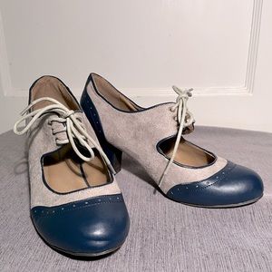 Navy and grey spectator heels - never worn